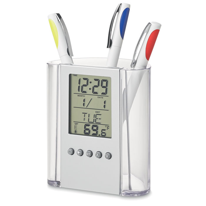 Multifunktionaler Stifthalter mit Kalender, Wecker und Thermometer - Neubrandenburg