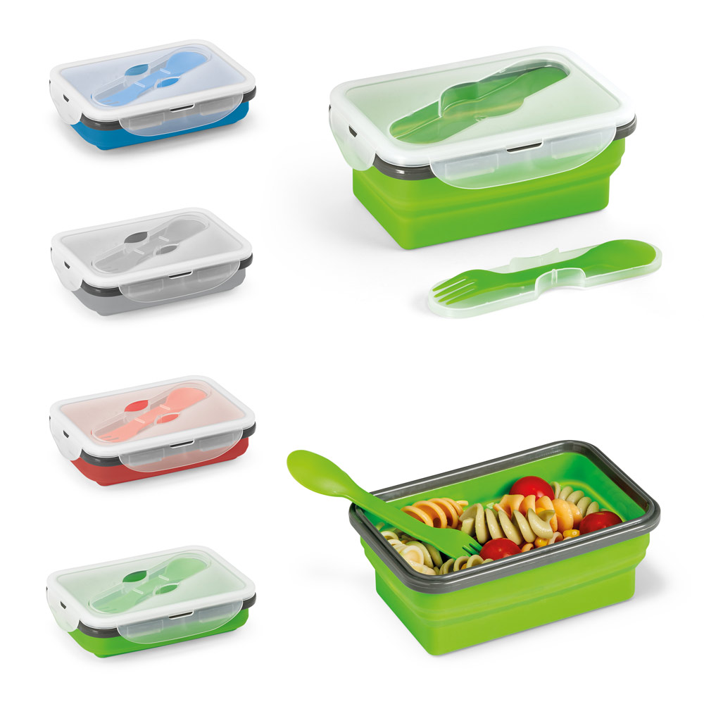 Collapsible Silicone Box with Microwave-Safe Lid and 2-in-1 Utensils - Shere - Crewe