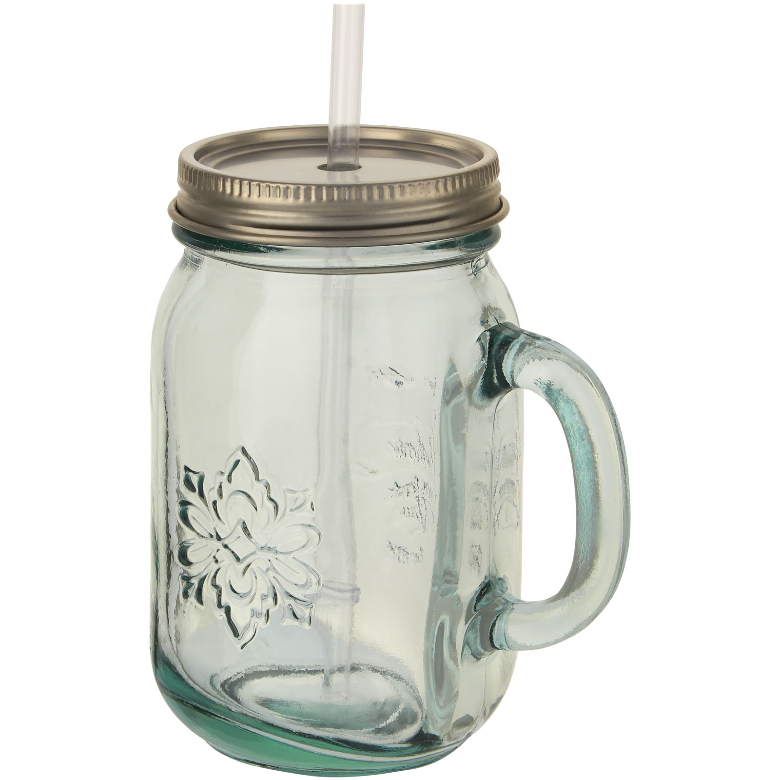 Recycled Glass Mug with Stainless Steel Cap and Straw 550ml - Brierley