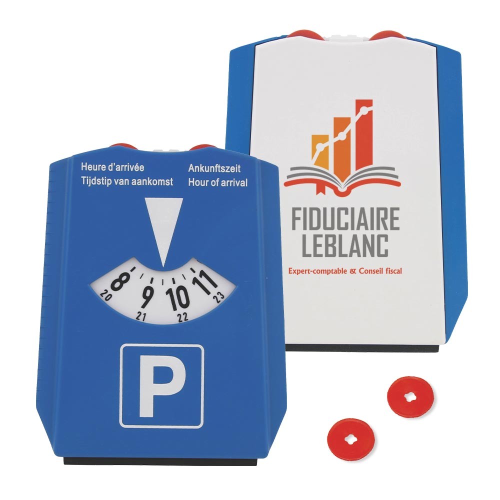 A parking disk that doubles as an ice scraper and includes coins for shopping carts - Wickham Market