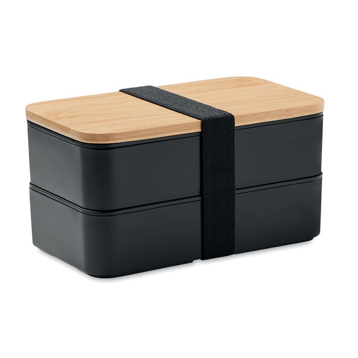 Bamboo Lid Two-Tier Lunch Box with Cutlery and Polyester Band - Claygate