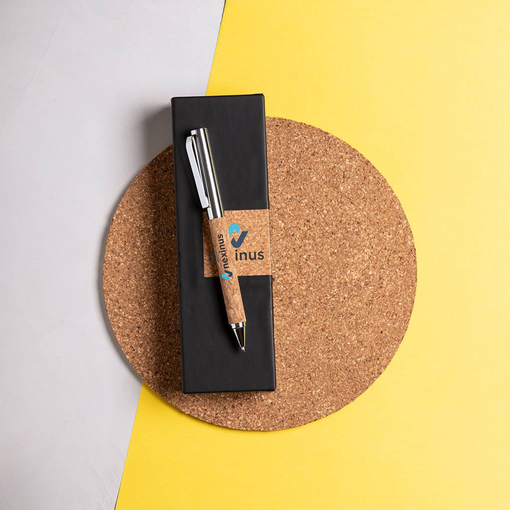 Ballpoint Pen made from Natural Cork with a Faux Leather Case - Kingsclere