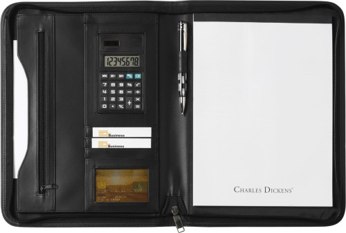 PU Charles Dickens Zipped Conference Folder with Notepad and Calculator - Acton