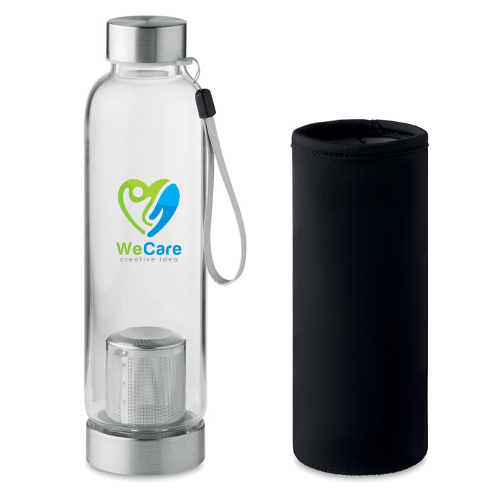 Borosilicate Glass Tea Infuser Bottle with Neoprene Pouch 500ml - Frodsham   