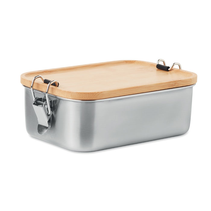 Edelstahl Lunchbox mit seitlichen Verschlussschnallen und Bambusdeckel - Eggenburg