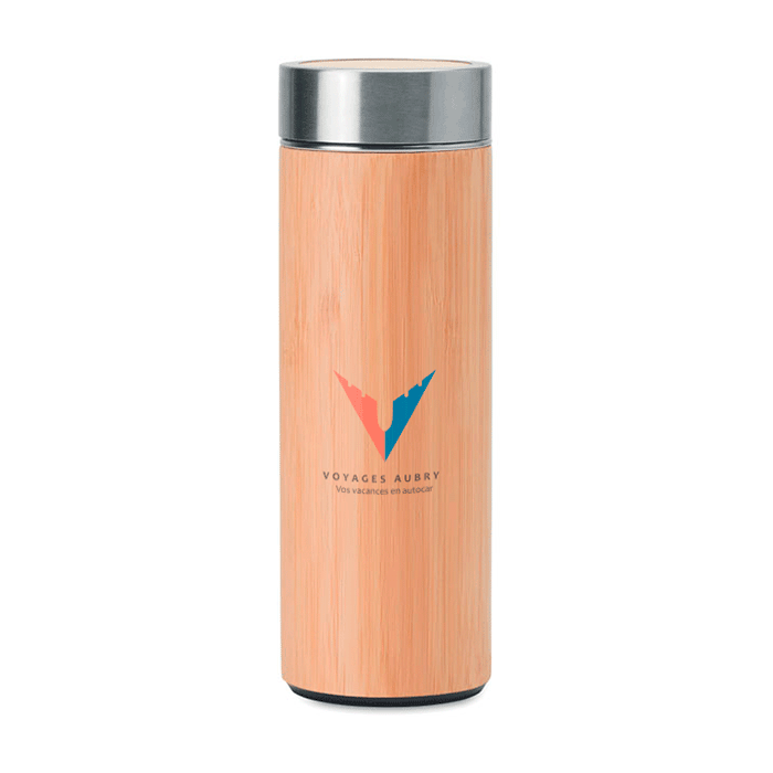 Double Wall Stainless Steel Vacuum Flask with Bamboo Cover and Tea Infuser 400ml - Hawkinge 