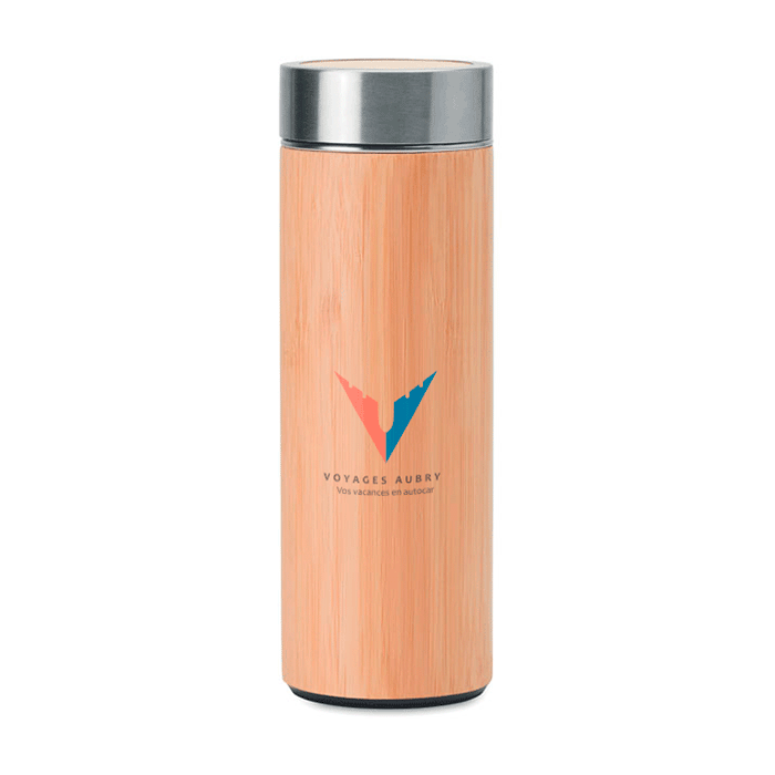 Personalisierte Thermosflasche aus Edelstahl in Bambusoptik, 400 ml - Noah
