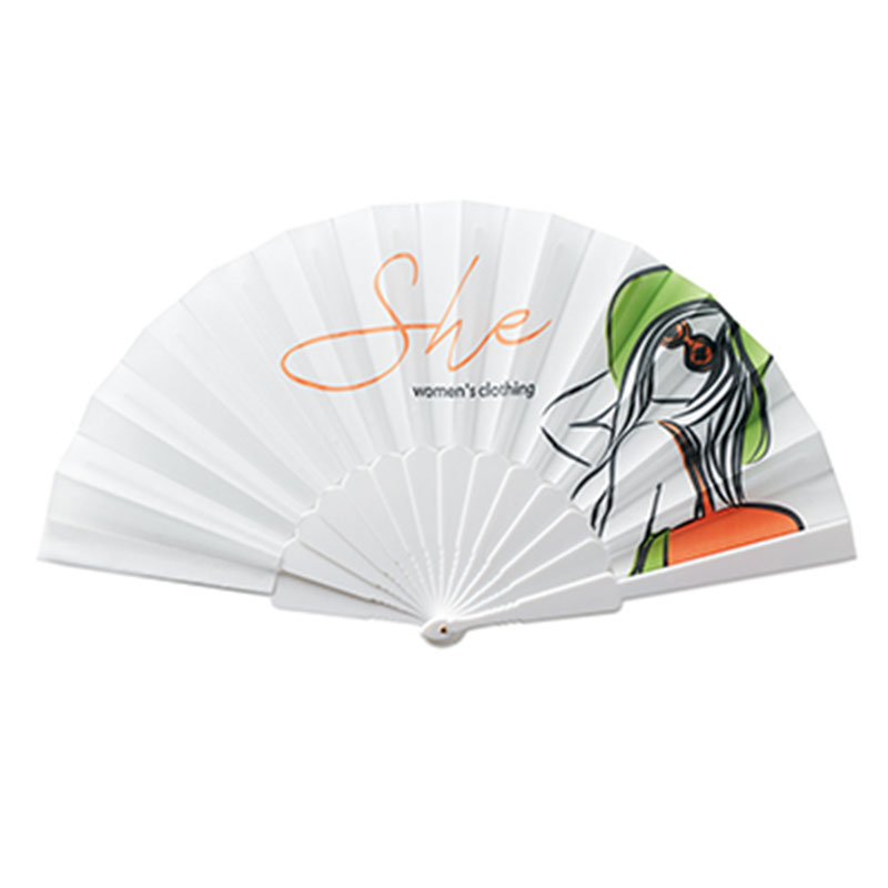A vibrant, full-colored hand fan made of plastic - Little Snoring - Tenterden