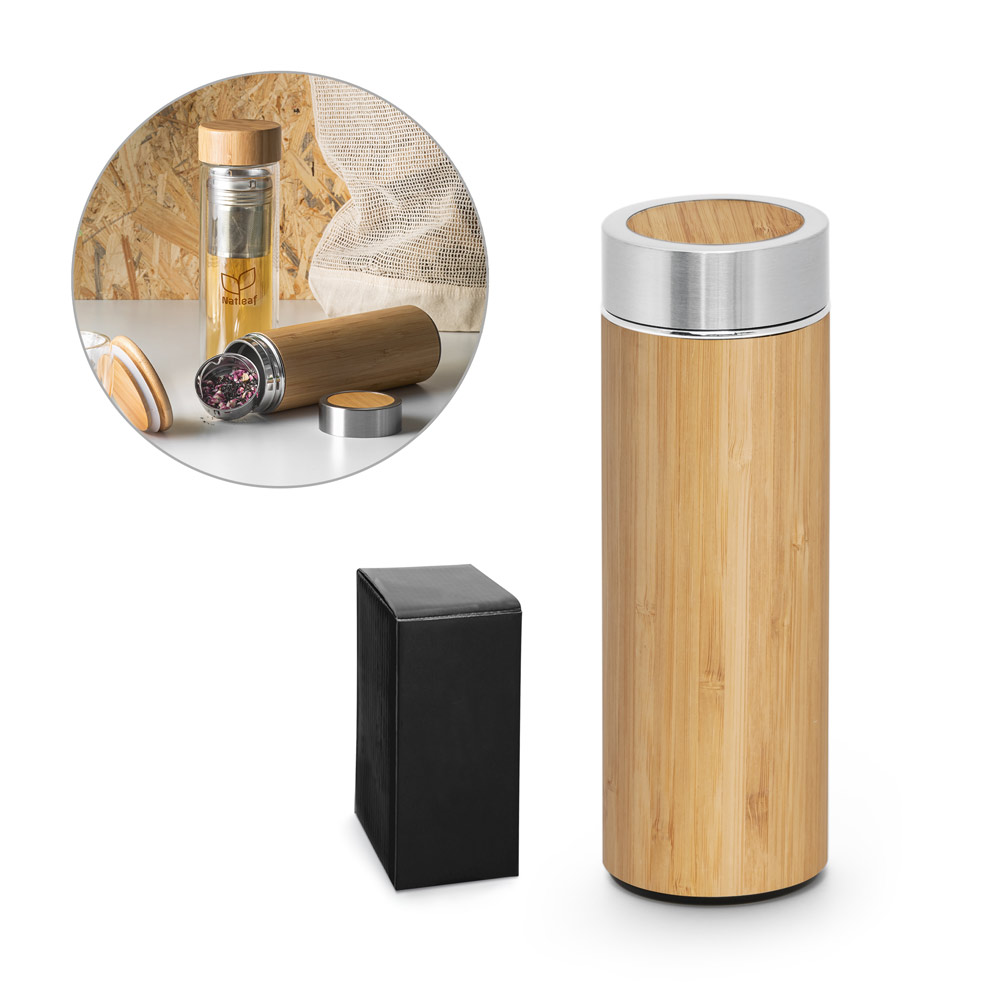 Bamboo and stainless steel thermal bottle with double vacuum body and tea infuser - Stow-on-the-Wold - Pevensey *Pickering