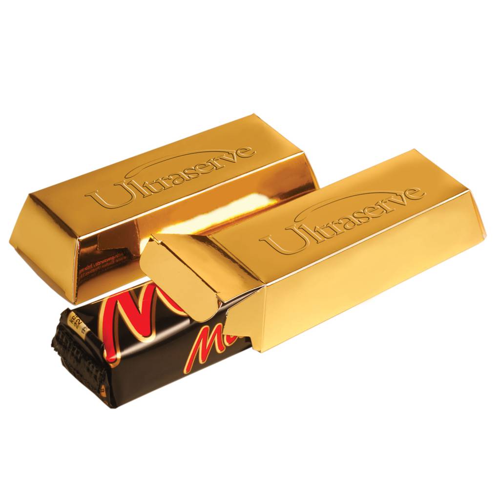 Gold bar that can be embossed, containing Mars chocolate - Crawley