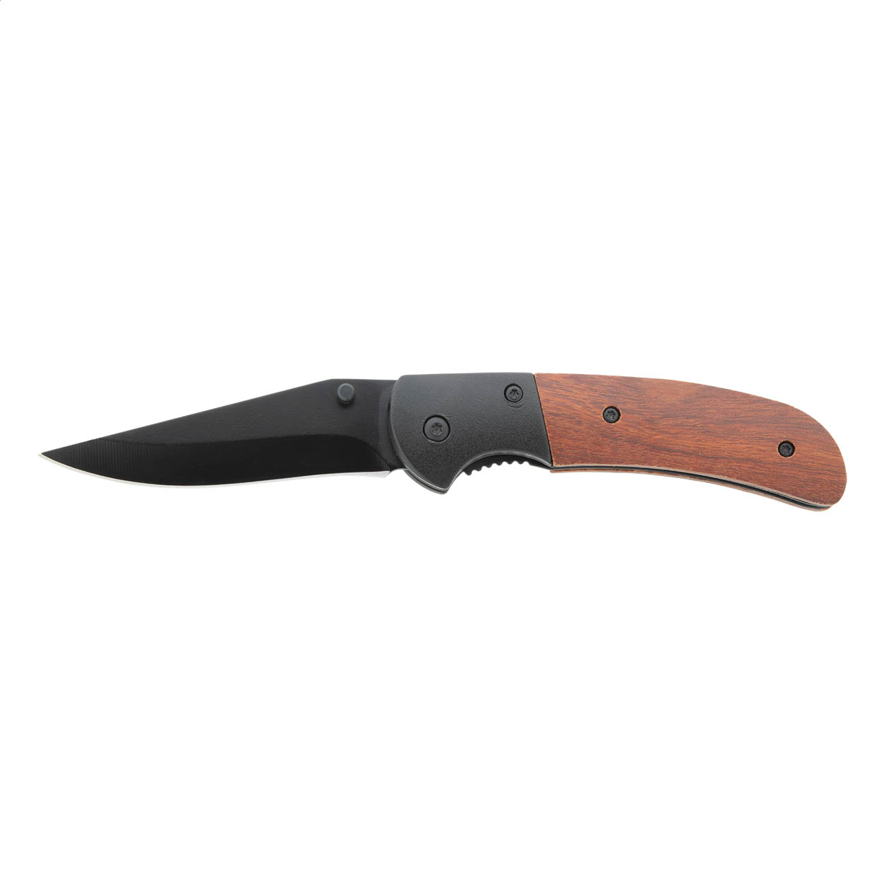Rortex stainless steel pocket knife with wooden handle and logo