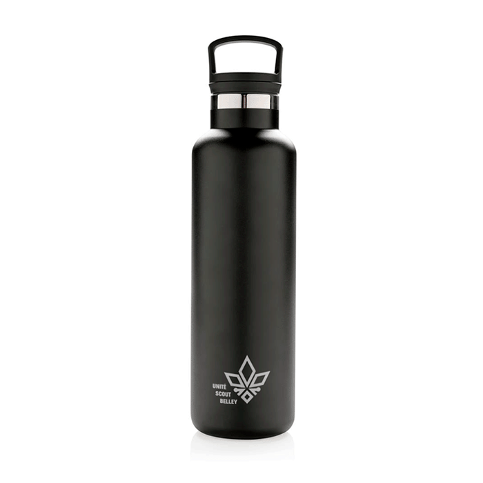 A bottle that is insulated with a double wall vacuum and has a 2-in-1 lid. - East Budleigh