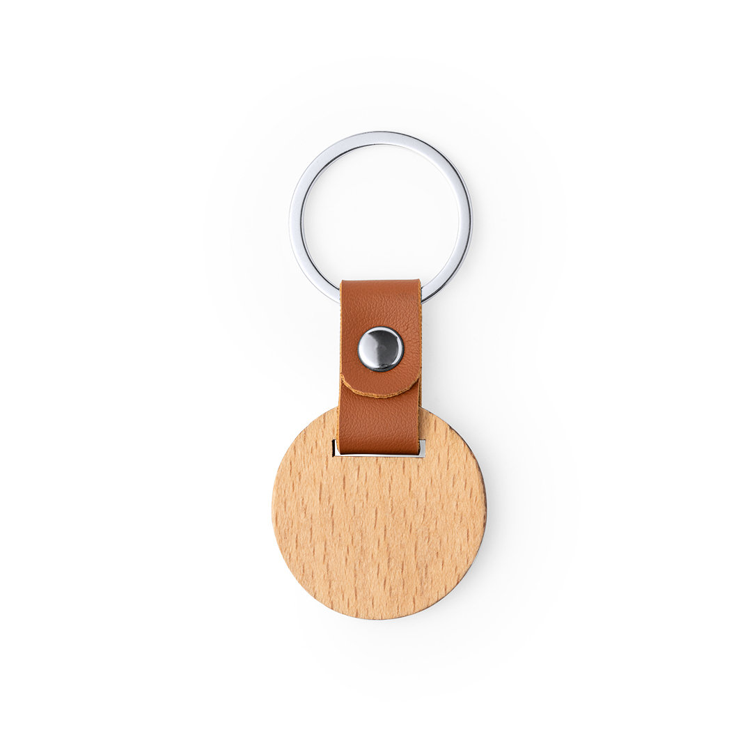 Key ring made from natural wood with a PU leather strap - Cambridge/Milton