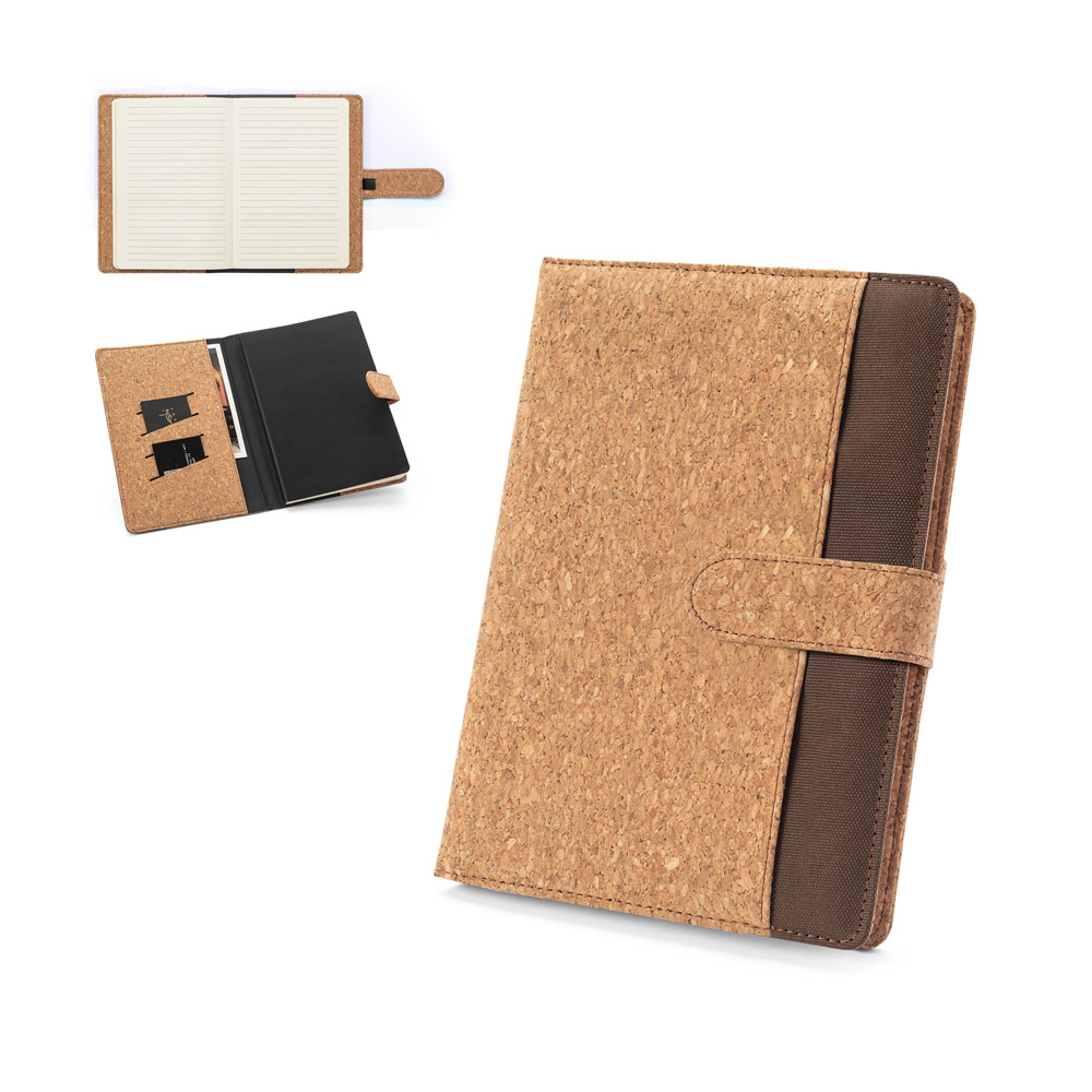 FIELDING. A5 file folder made of cork and recycled polyester (100% rPET) with removable notepad