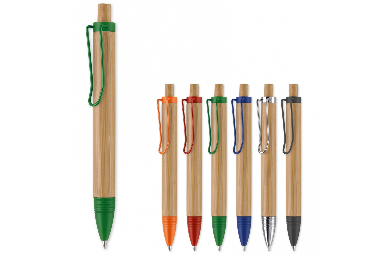 Bamboo Ball Pen with Coloured Metal Clip and Plastic Parts - Cliffe