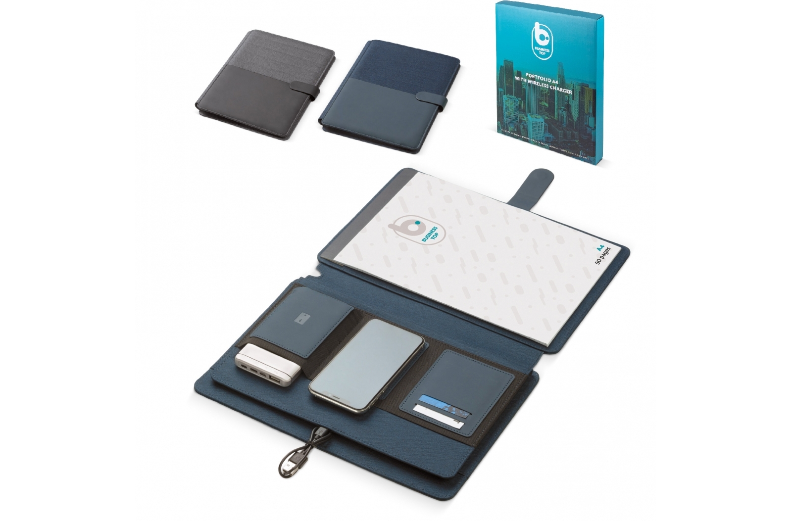 A4 Leatherette Portfolio with Wireless Charger and Notepad - South Shields