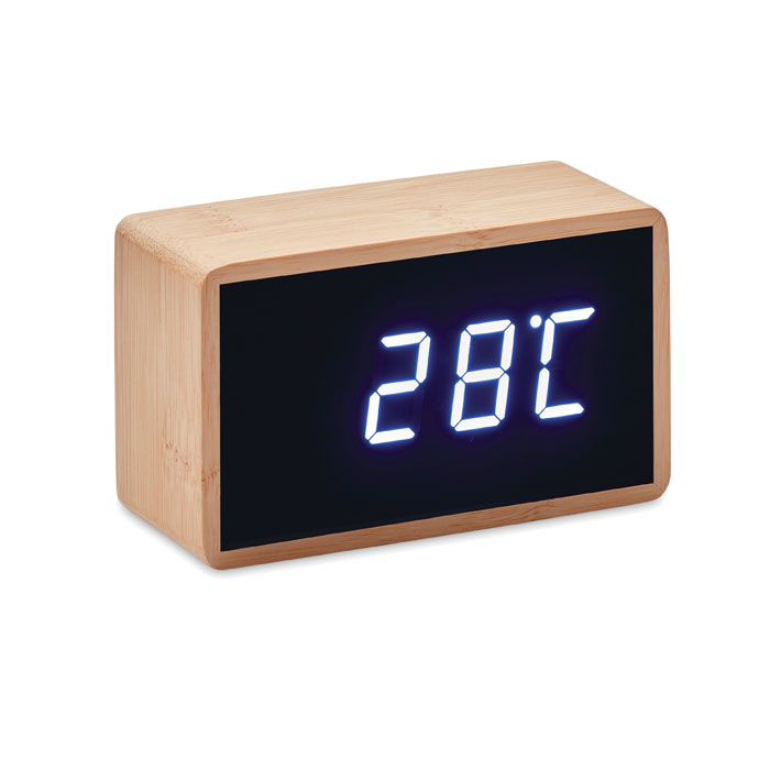 Bamboo LED Time and Temperature Display Alarm Clock - Grendon