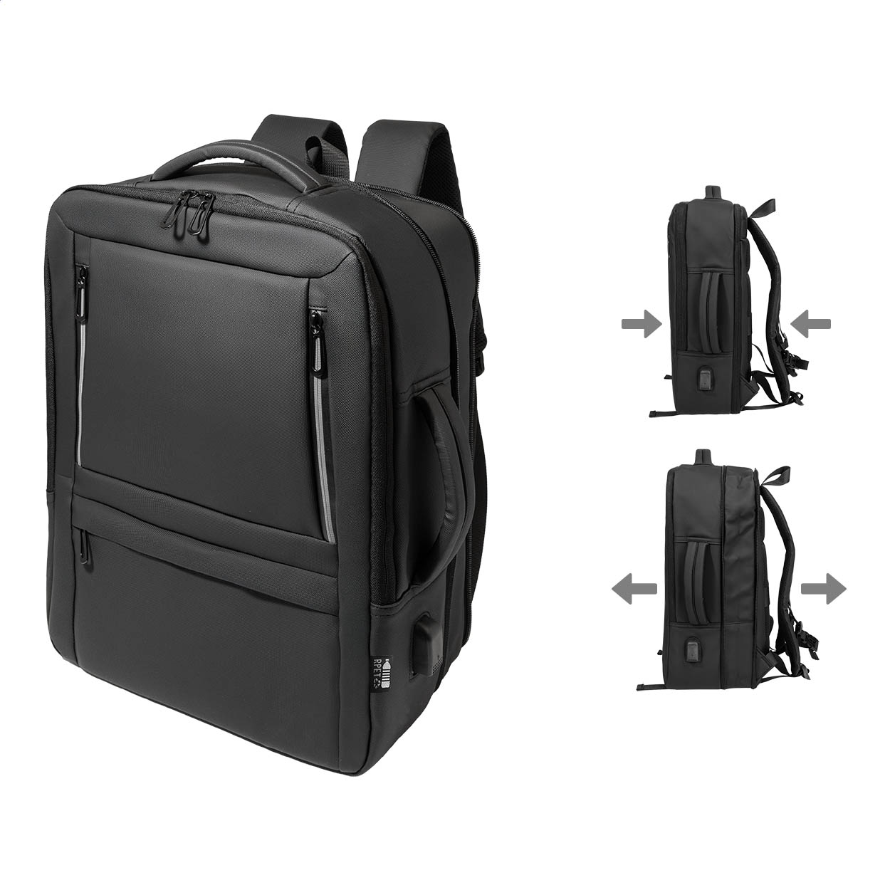 Molson waterproof RPET document backpack with USB port and logo printed with logo