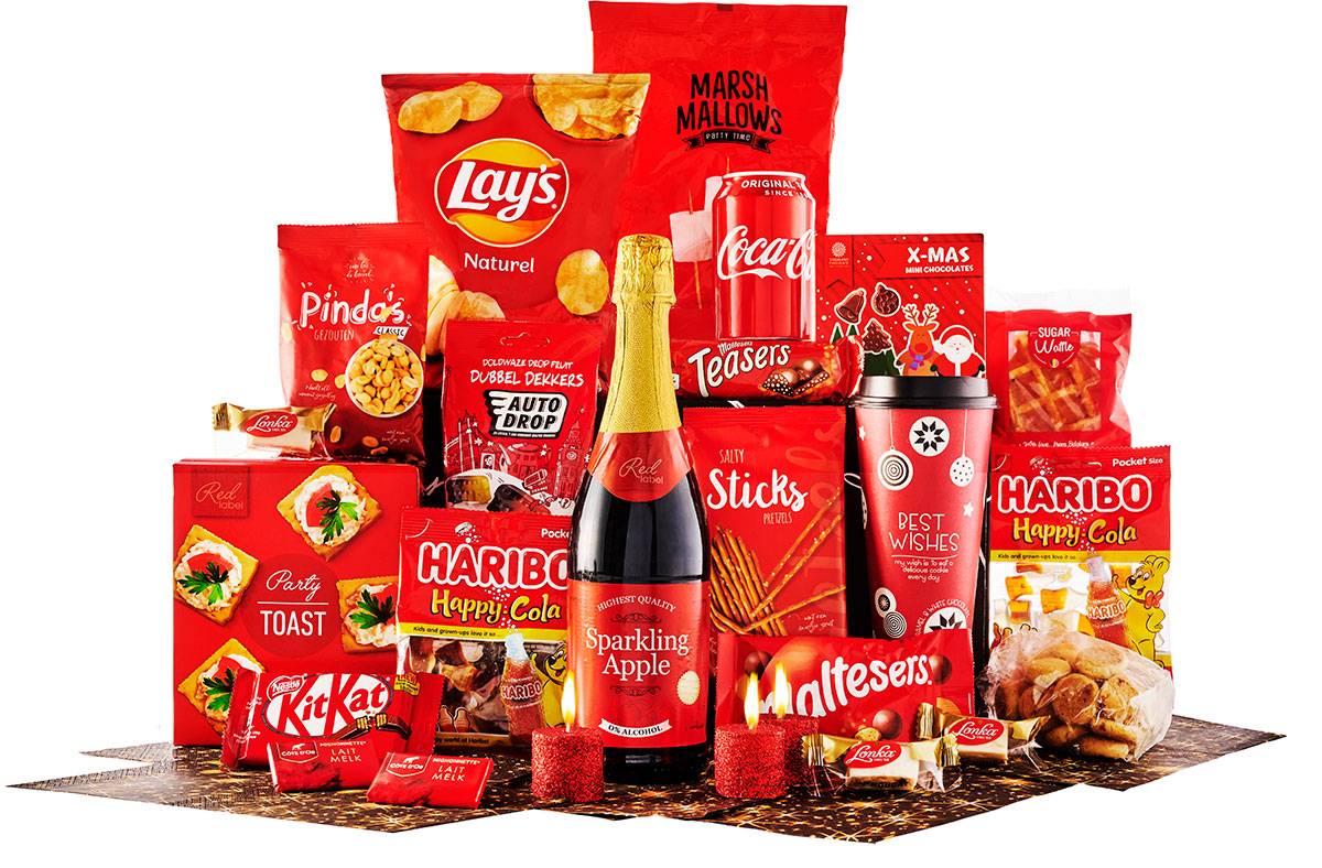 Sparkling Red" gift basket with 25 treats