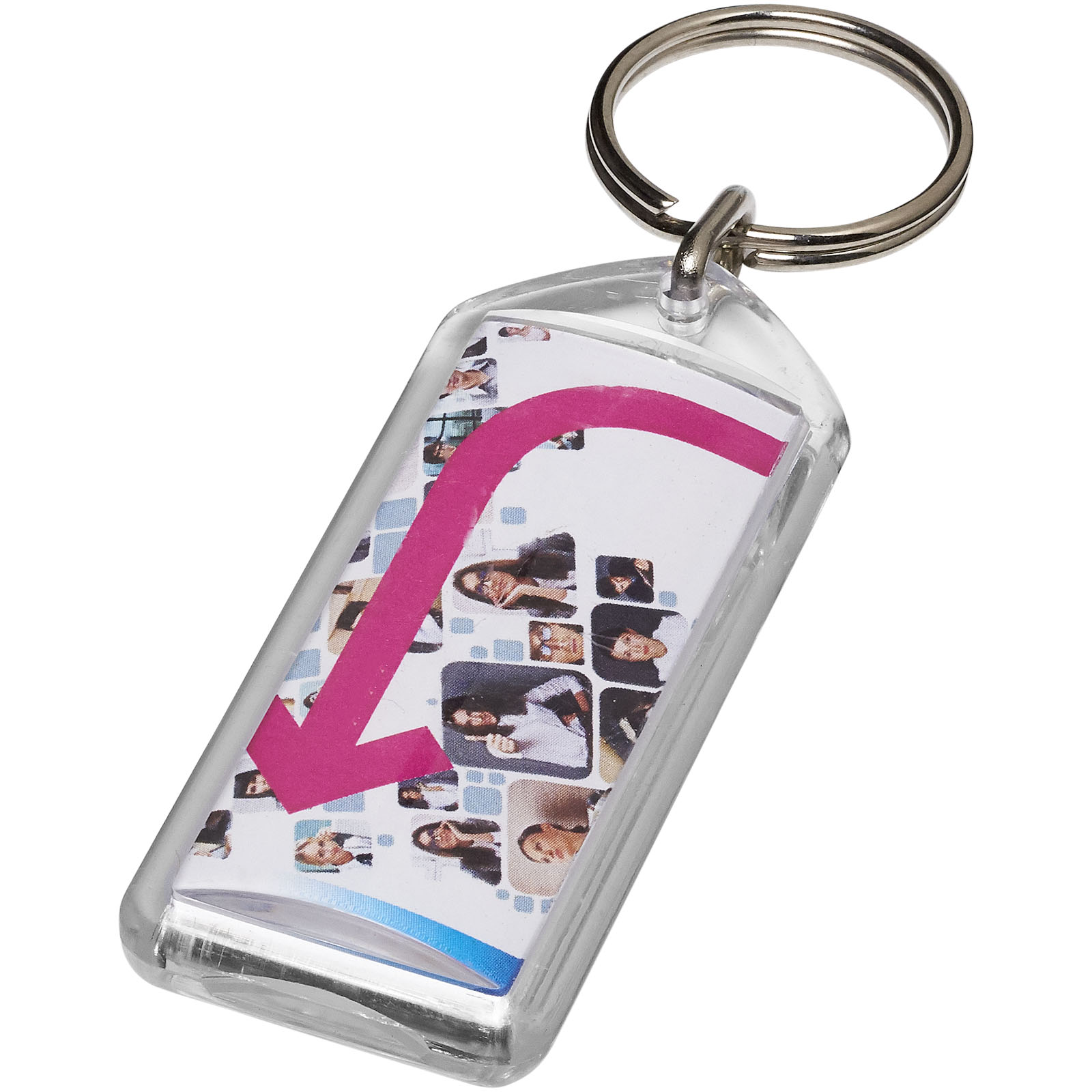 A transparent rectangular keychain with a metal split keyring from Hartington - Banwell