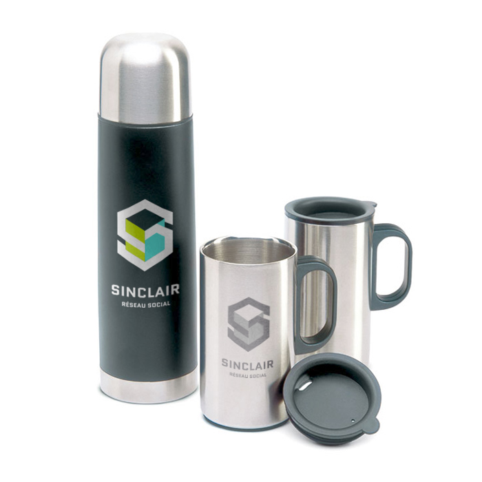 Double Wall Stainless Steel Insulating Vacuum Flask and Mugs Set - Perrywood