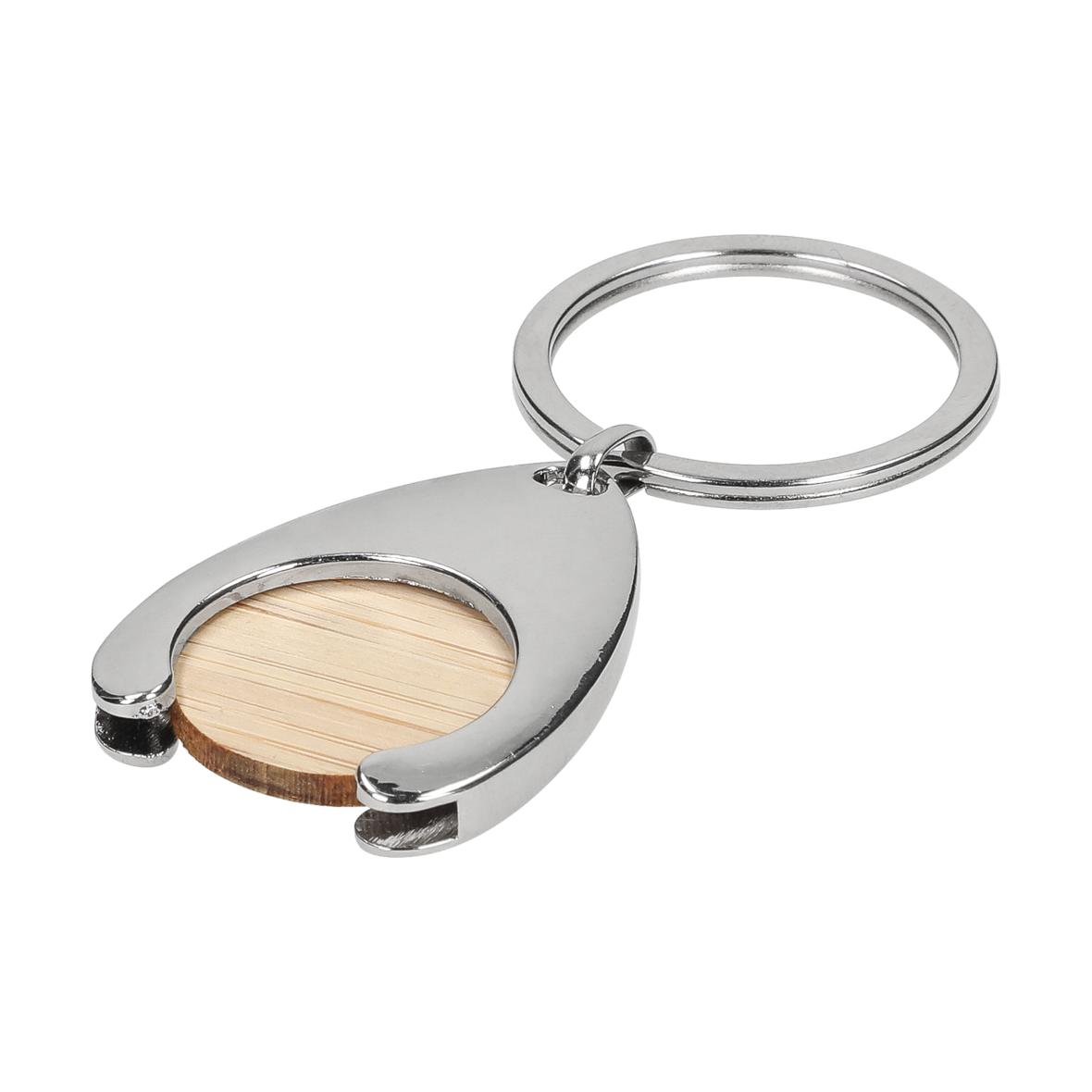Attractive metal keychain equipped with an integrated bamboo trolley token (Ø 24 mm). Keyring is included - Little Snoring - Kirkcaldy