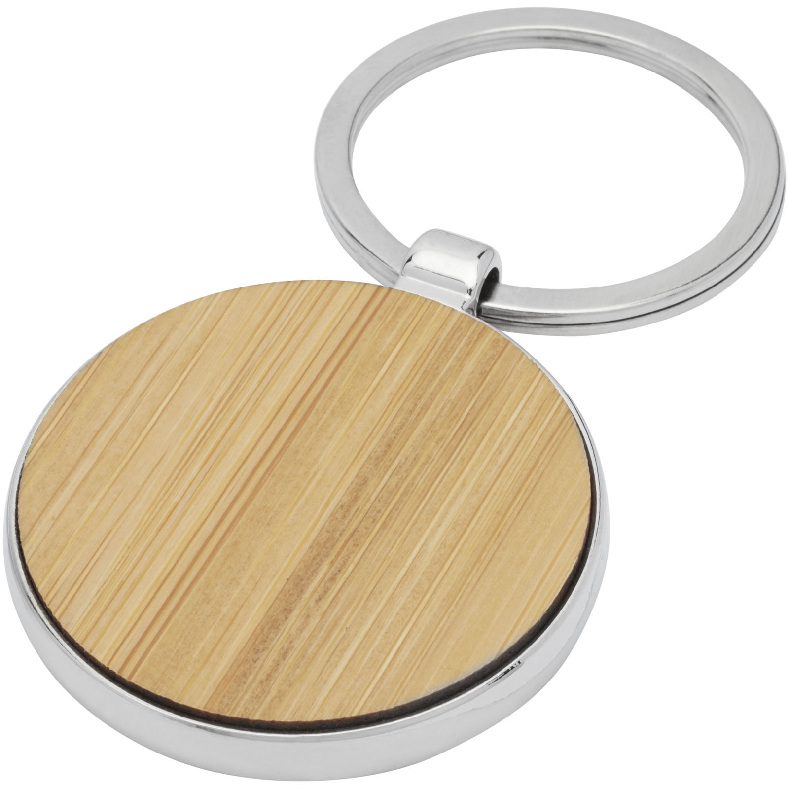 A bamboo circular keyring with a zinc alloy metal cover - Cawdor