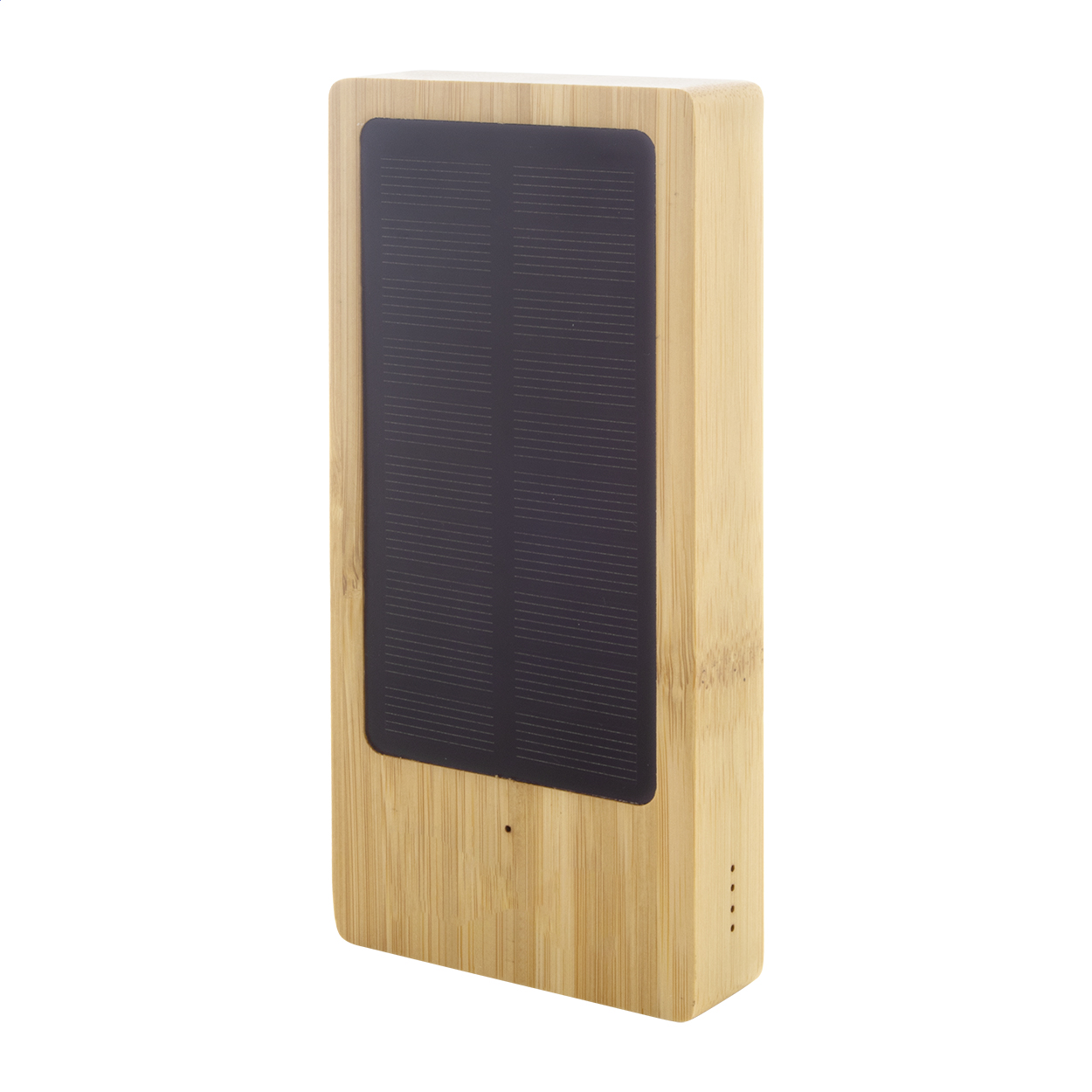 Sunster bamboo solar power bank with 8000 mAh battery and logo printed with logo