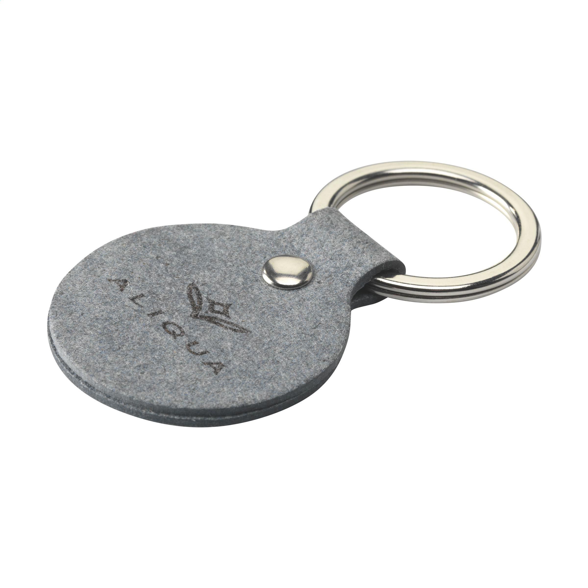 Round keyring made from recycled denim textile