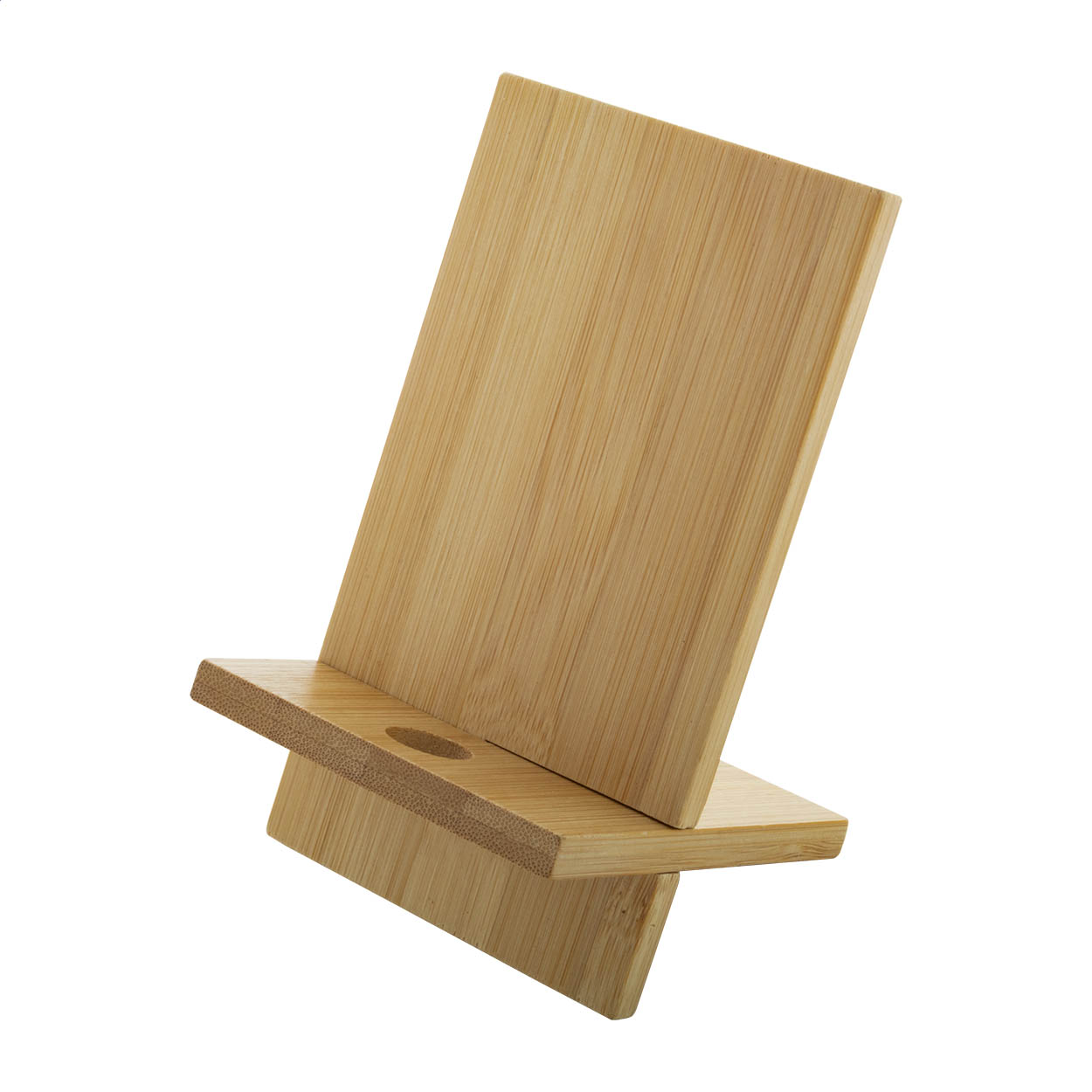 Gibba bamboo desk mobile holder with cable routing hole and logo printed with logo