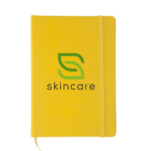 A notepad covered in soft-touch PU leather, equipped with an elastic band and a fabric bookmark - Godmanstone