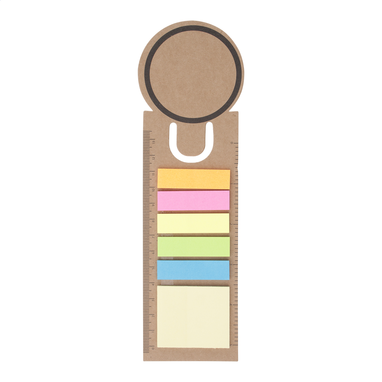 Rondy Lesezeichen mit Lineal aus Papier mit Haftnotizen und Logo bedrucken mit Logo