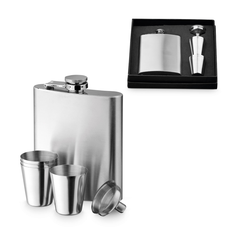 Stainless Steel Hip Flask Set - - Leicester Forest West
