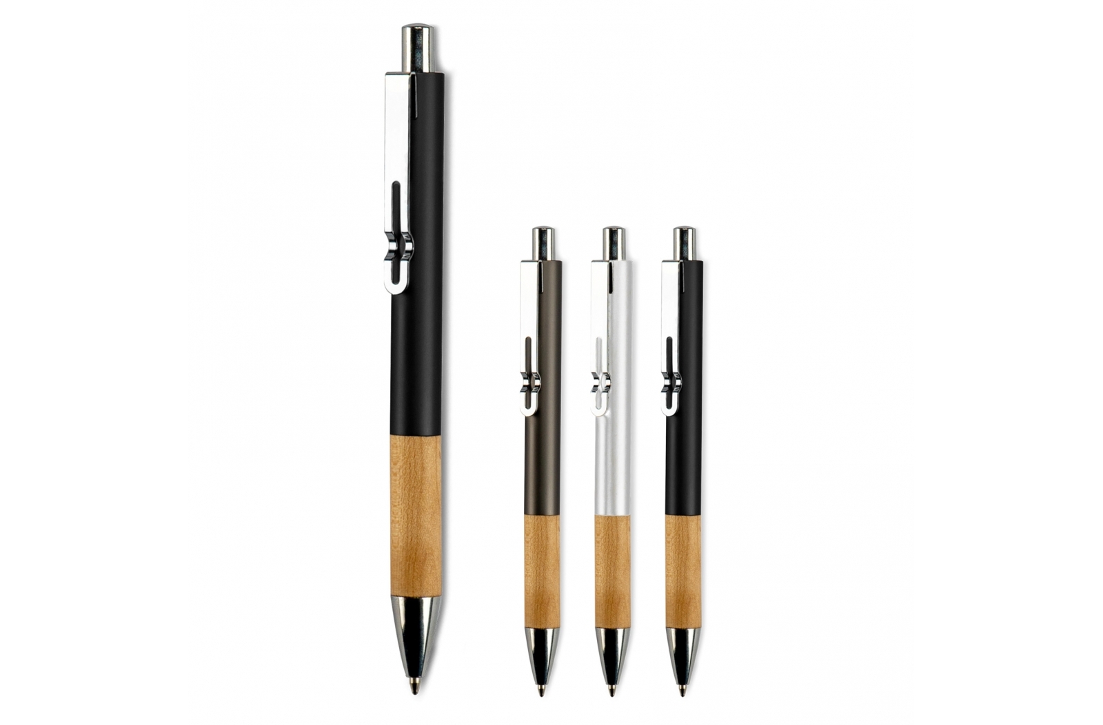 This is a unique design aluminium ball pen that features a wooden grip and a metal clip. This pen stands out for its innovative design and functionality, offering a comfortable grip and durability, making it a truly premium writing instrument. - Barnham