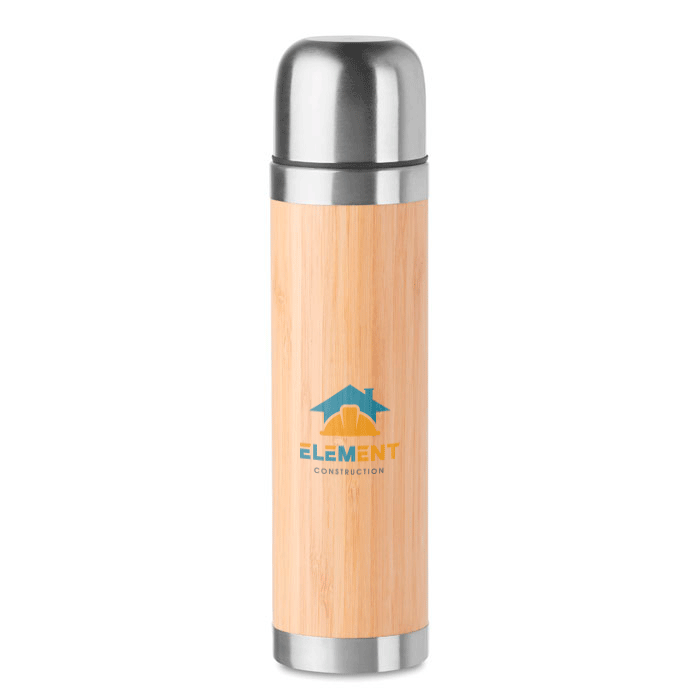 Personalisierte isothermische Trinkflasche aus Edelstahl und Bambus 400 ml - Jan
