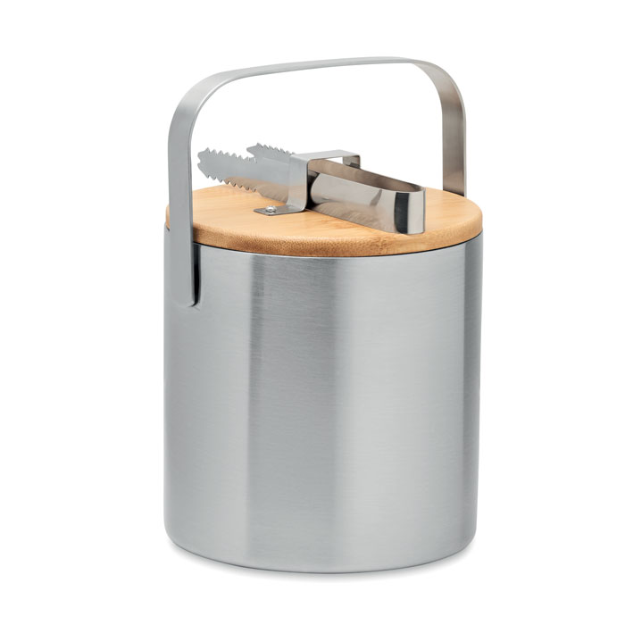 Double Wall Insulated Stainless Steel Ice Bucket with Bamboo Lid and Ice Tongs - Carlton-le-Moorland