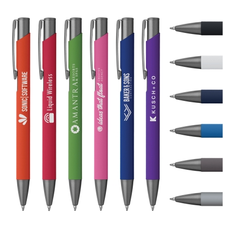 MAIO Ballpoint Pen in Gunmetal colour with a soft touch finish and laser engraving - Great Oxendon