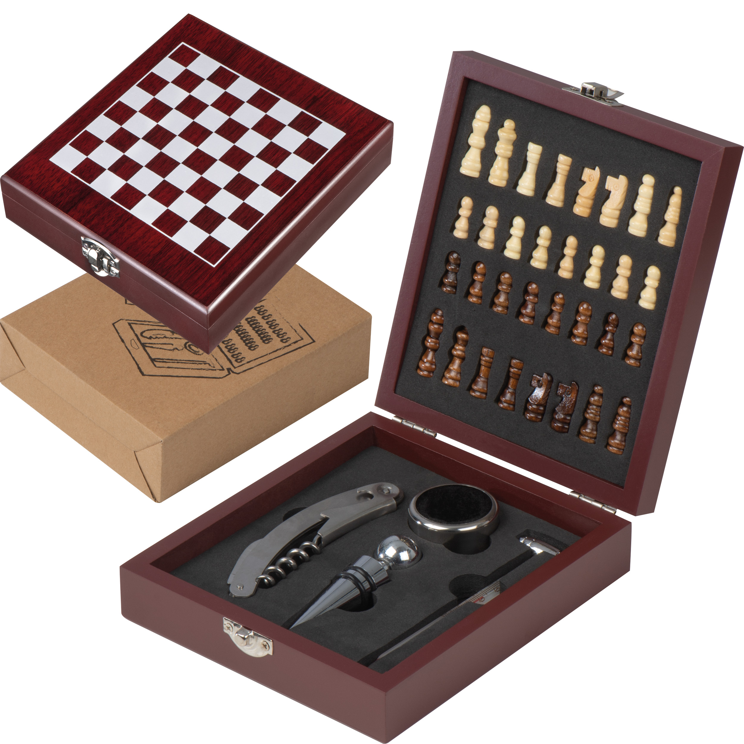 A chess set made of wood with a design influenced by wine - Eton