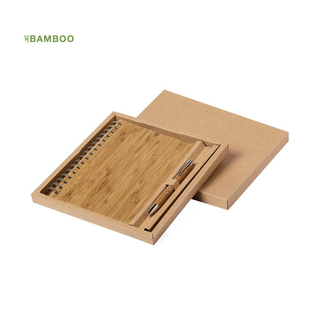 Ring Notizbuch Set gestalten ökologisch aus Bambus mit Kugelschreiber - Surakarta