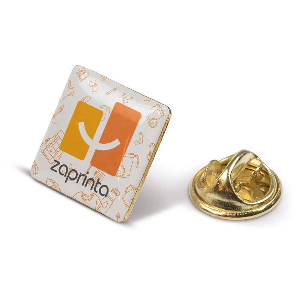 A square pin featuring a domed shape and secured with a butterfly closure. - Ibsley