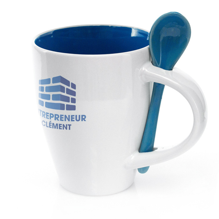 Colorful Ceramic Mug with Spoon 350ml - Creechbarrow
