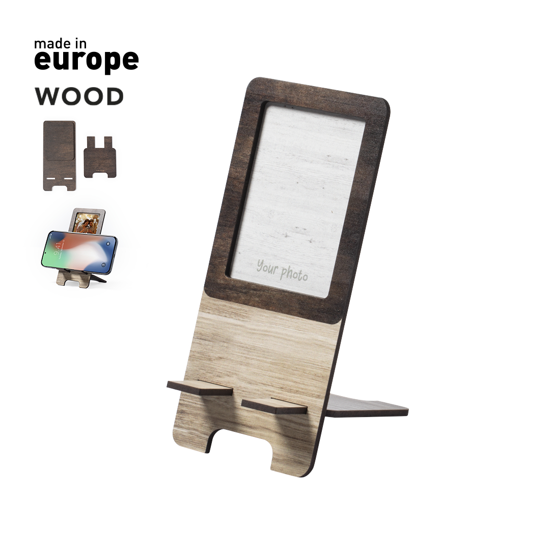 A smartphone holder made of two-tone wood, with an integrated photo frame - Ightham