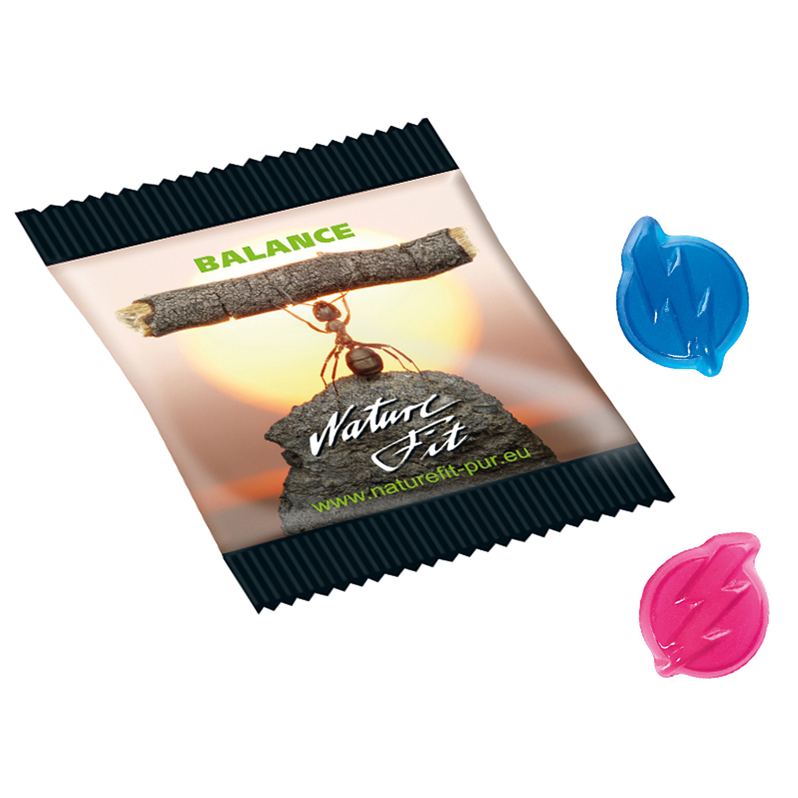 Fruchtgelee-Energiesnacks in weißer Folienverpackung - Einbeck