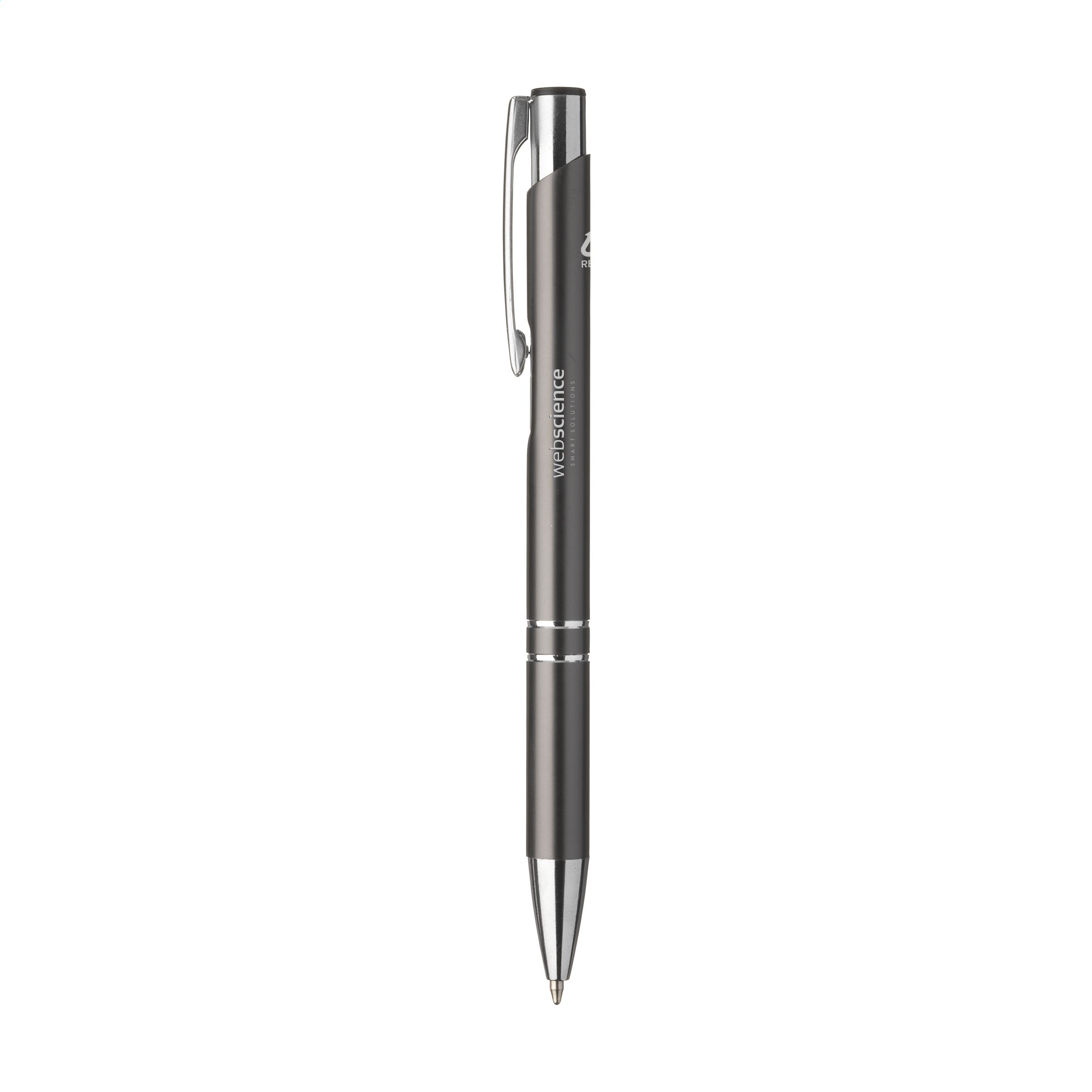The product is an EcoMetallic blue ink ballpoint pen, with a sphere-style design. - Goole
