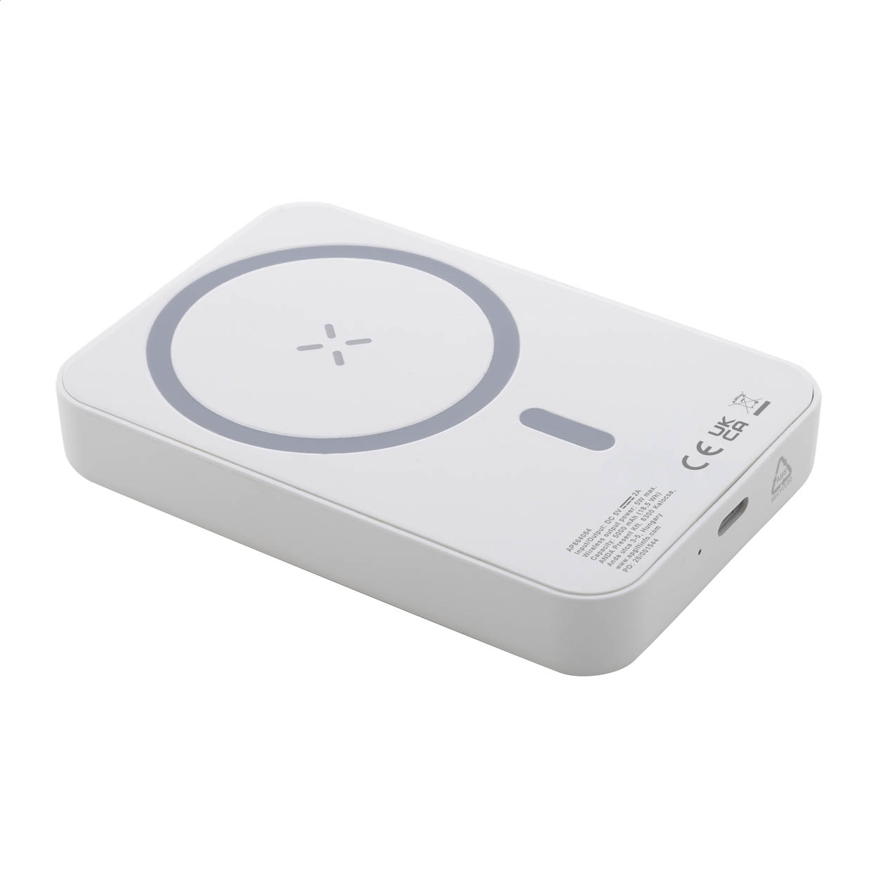 Rabobank Mag recycled ABS magnetic power bank with 5W wireless charger