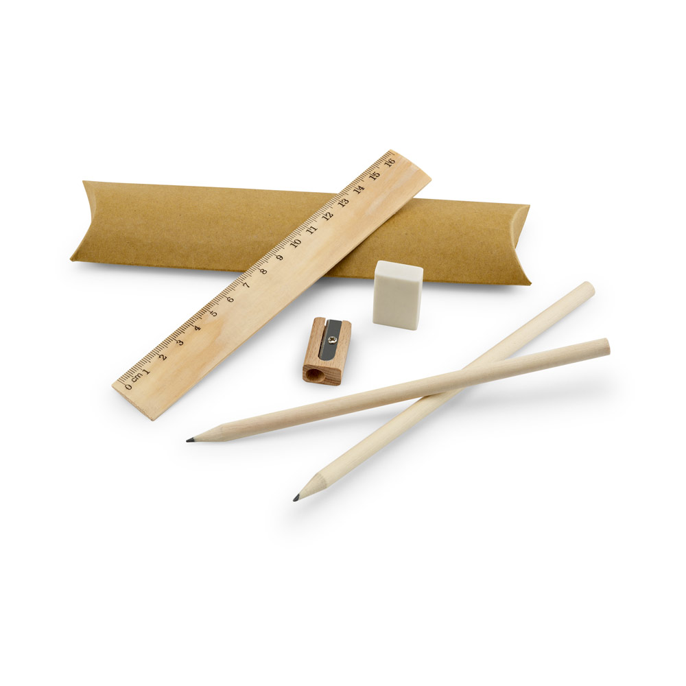 Writing kit with a ruler, pencils, eraser, sharpener, and kraft paper case - Woldingham - Hesketh Bank