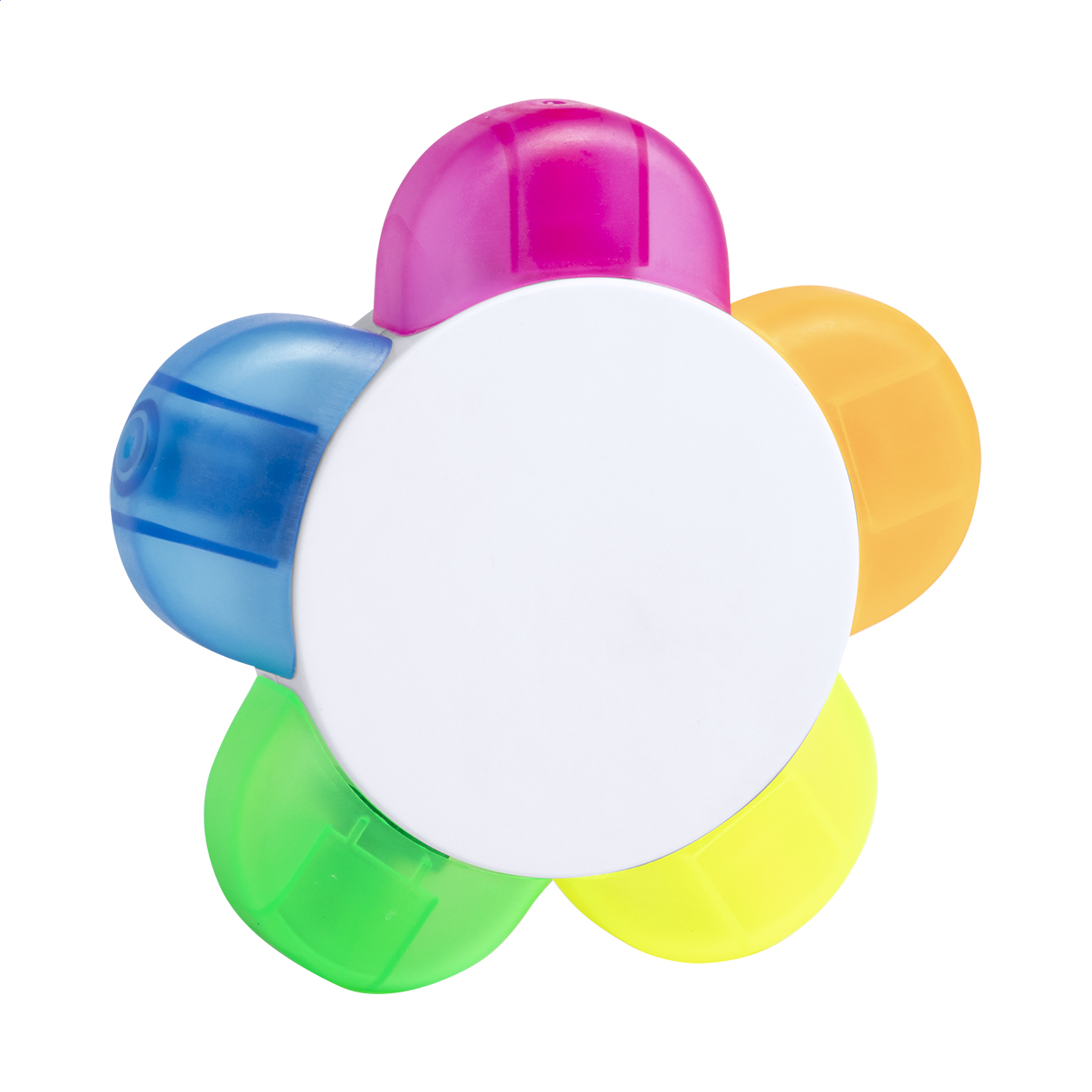 Marcador fluorescente flor Pentax con 5 colores y tu logo
