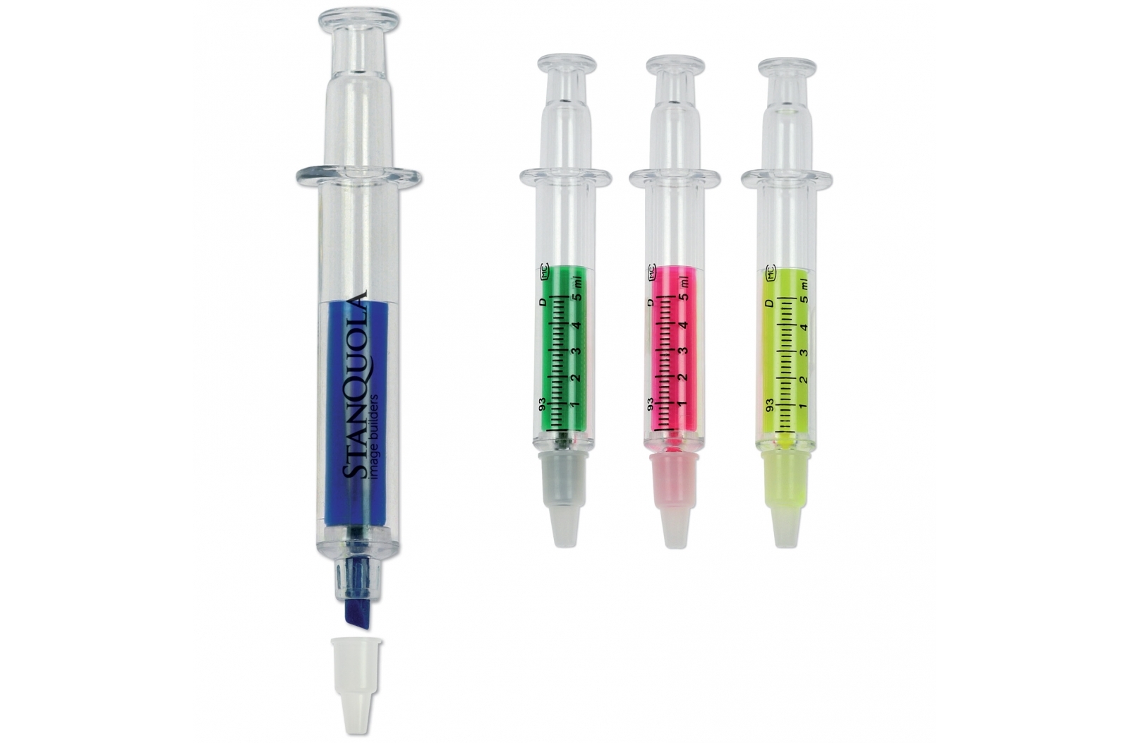 A highlighter that has a clear, colored body which is filled with ink using an injection method - Ashby-in-the-Water