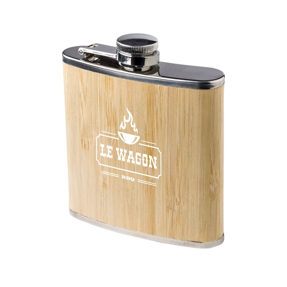 A hip flask that is crafted from stainless steel and encased in bamboo - St Albans