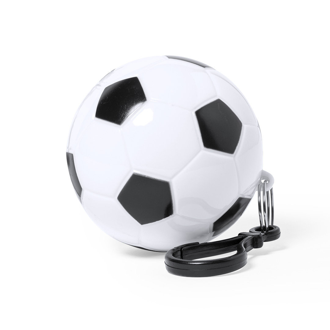 This is a keyring poncho with a football design. It also features a carabiner. - Batley
